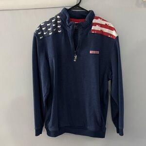 Vineyard Vines Navy Zip-Up Sweater with Whale and Flag Accents